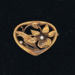 10K Yellow Gold Floral Themed Pin  CP0065