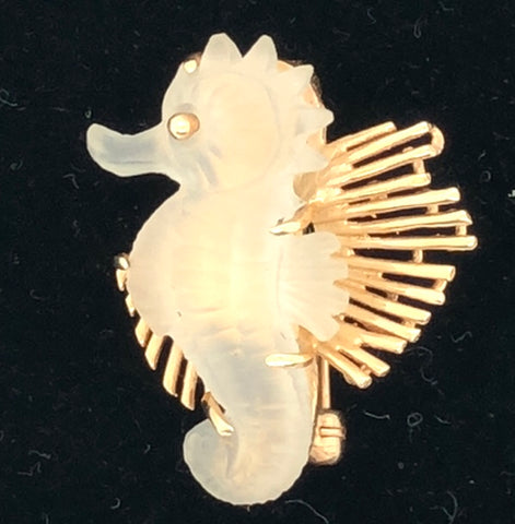 14K Yellow Gold Crystal Sea Horse Pin  CP0067