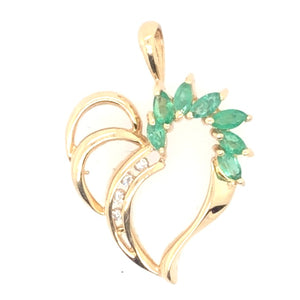 14K Yellow Gold Open Heart Emerald Pendant  CPend0077