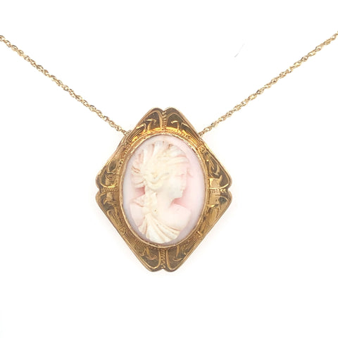 10K Yellow Gold Pink Cameo on 14K Chain Necklace  JSI0188