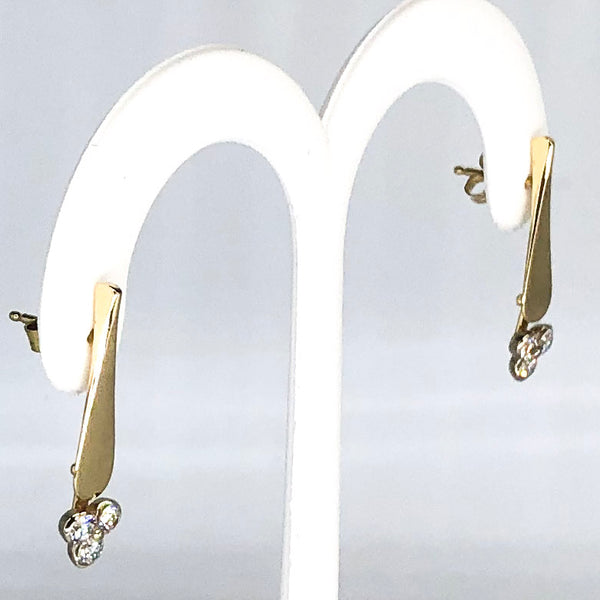 14K Yellow Gold Hand Forged Diamond Dangle Earrings CE0002
