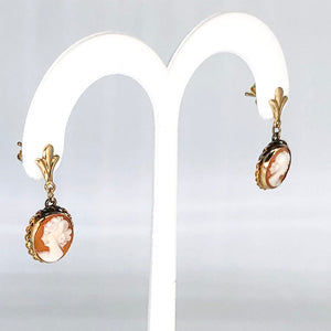 Vintage 14K Yellow Gold Dangle Cameo Earrings CE0007