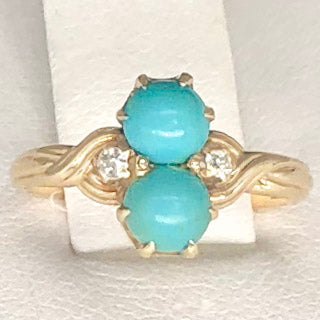 Antique 14K Yellow Gold Tiny Persian Turquoise Ring CR0043
