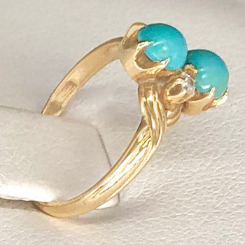 Antique 14K Yellow Gold Tiny Persian Turquoise Ring CR0043