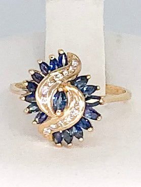 1980’s 14K Yellow Gold Sapphire Diamond Ring CR0046