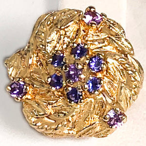 1980’s 14K Yellow Gold Amethyst Flower Ring CR0051