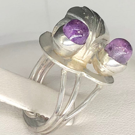 Vintage Silver Leaf Purple Stone Ring CR0054