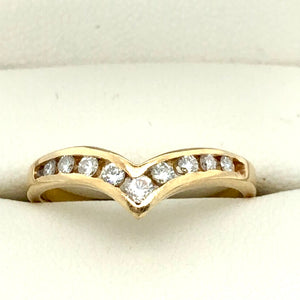 14K Yellow Gold V Shaped Band with Channel Set Diamonds  CR0275
