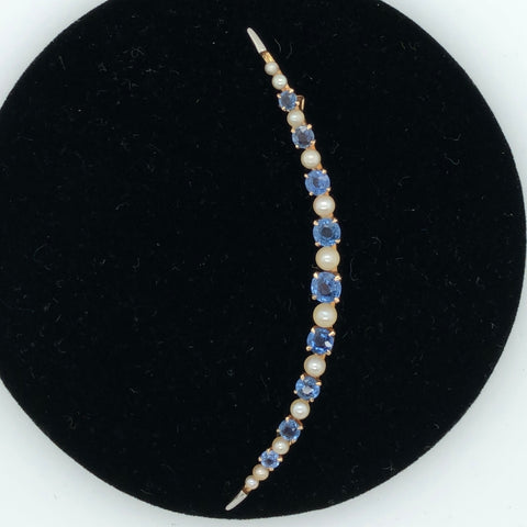 14K Yellow Gold Crescent Pin with Sapphires & Pearls  CP0066