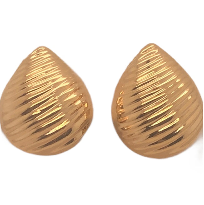 14K Yellow Gold Teardrop Slanted Rib Earrings  CE0149