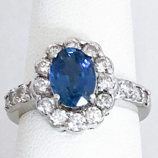 14K White Gold 1 ct Ceylon Sapphire & Diamond Ring   CR0137