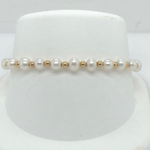 14K Yellow Gold Pearl Gold Bead Bracelet  CB0226