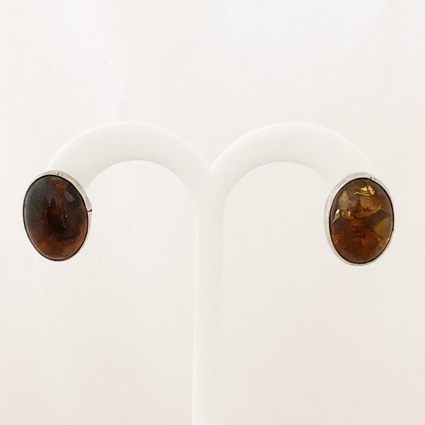 Sterling Silver Handmade Bezel Set Oval Amber Earrings   JSI0132