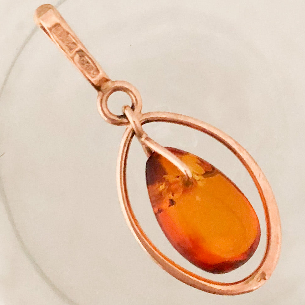 14K Rose Gold with Amber Dangle Pendant   CPEND0019