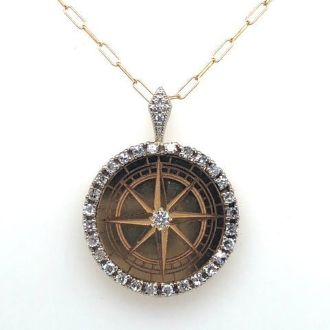 14K Yellow Gold/White Gold Diamond Compass Rose Necklace  JH0007