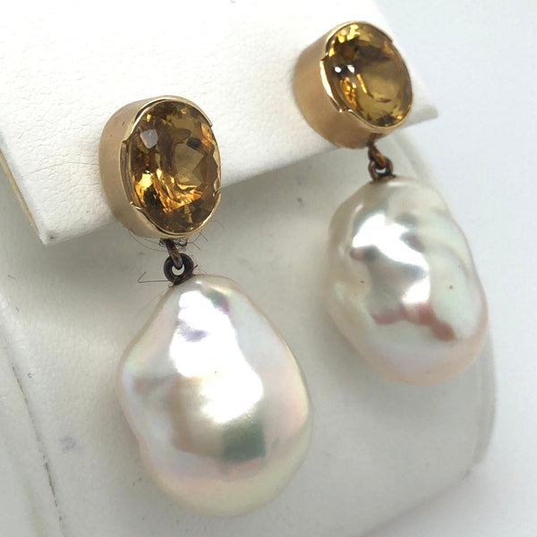 Baroque Pearl and Citrine Earrings  JH0010