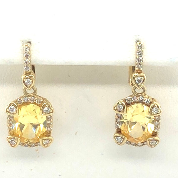 Judith Ripka 14K Yellow Gold Yellow Stone (Citrine?) and Diamond Earrings  CE0225