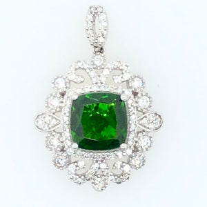 14K White Gold Siberian Chrome Diopside and Diamond Pendant  CPend0061