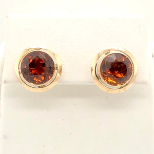 14K Yellow Gold Amber Colored Stone Stud Earrings  CE0218
