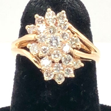 14K Yellow Gold Marquise and Round Diamond Cluster Ring  CR0309