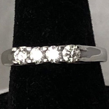 Vintage 14K White Gold Four Diamond Band Ring  JSI0178