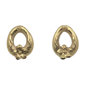 White Horse Designs - 18K Yellow Gold Front Facing Hoop Earrings  with Flower  CE0179