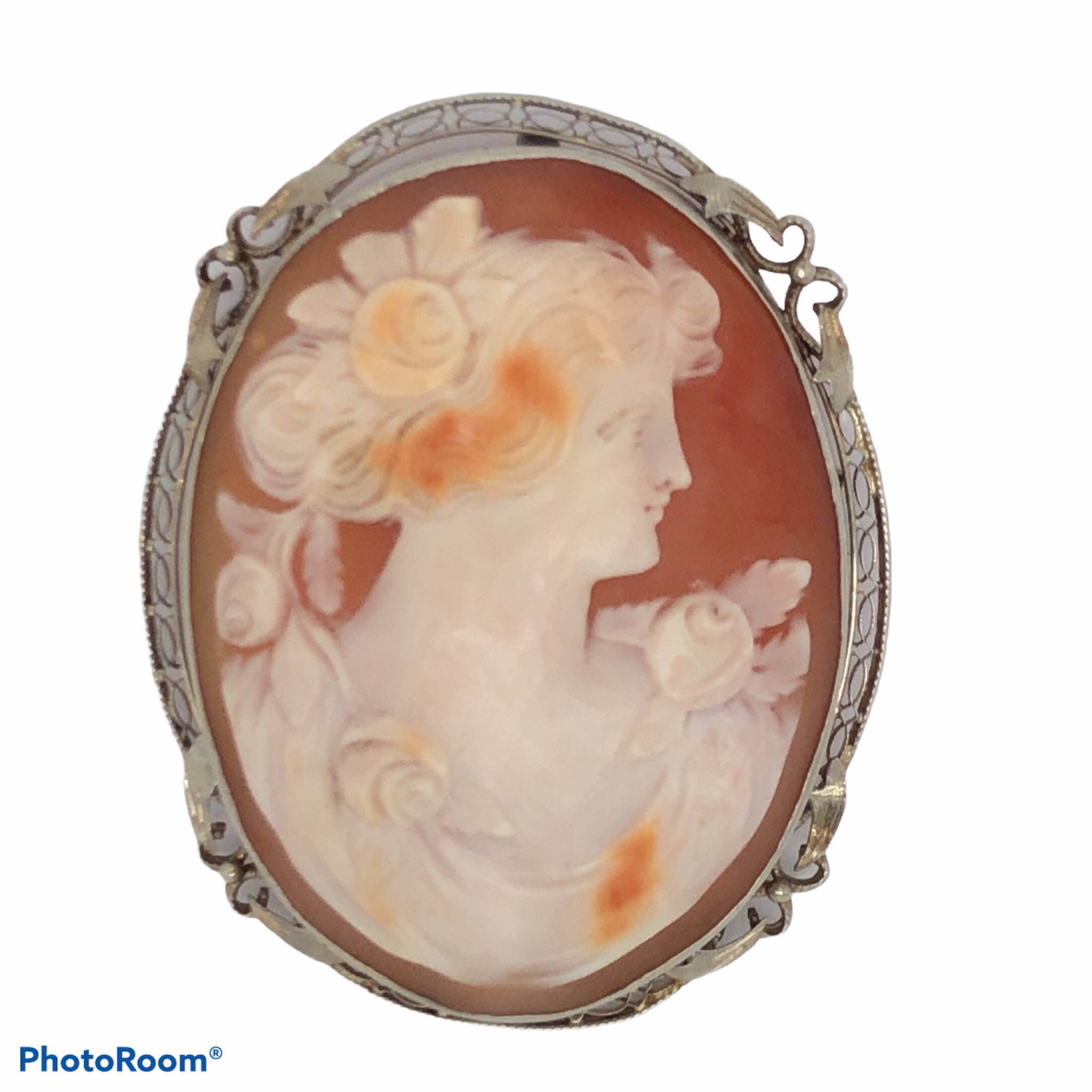 14K White Gold Brown Shell Cameo  CP0027