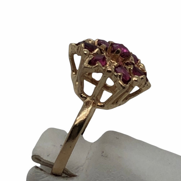 14K Yellow Gold Floral Ring with Pink Stones  CR0228