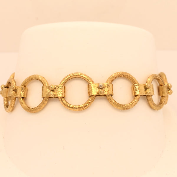 Handmade 18K Yellow Gold Decorated Round Link Bracelet  CB0059
