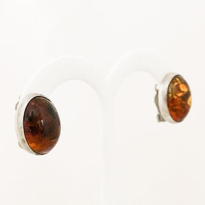 Sterling Silver Handmade Bezel Set Oval Amber Earrings   JSI0132