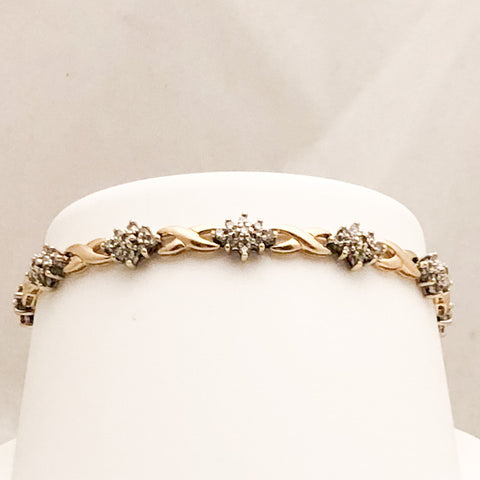 14K Yellow Gold Link Bracelet with Diamonds   CB0052