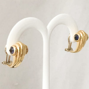 Beautiful 18K Yellow Gold Italian Etruscan Style Sapphire Earrings  CE0113