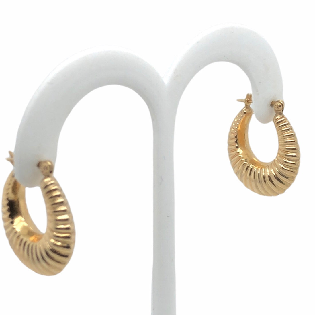 14K Yellow Gold Shrimp (Ridged) Hoop Earrings  SI0121