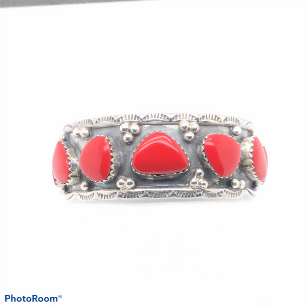 Sterling Silver Red Coral Cuff Bracelet with Twist CB0100