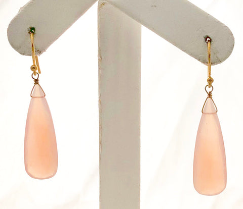 Vermeil Long Pink Chalcedony Drop Earwire Earrings - CE0029
