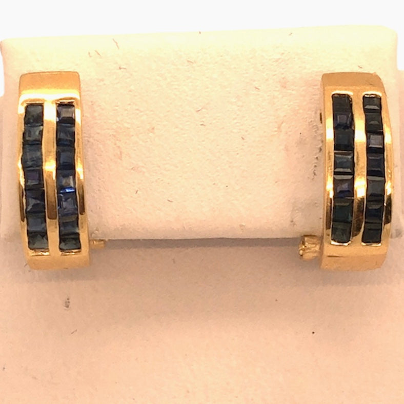 14K Yellow Gold Channel Set Blue Stone Earrings   CE0165