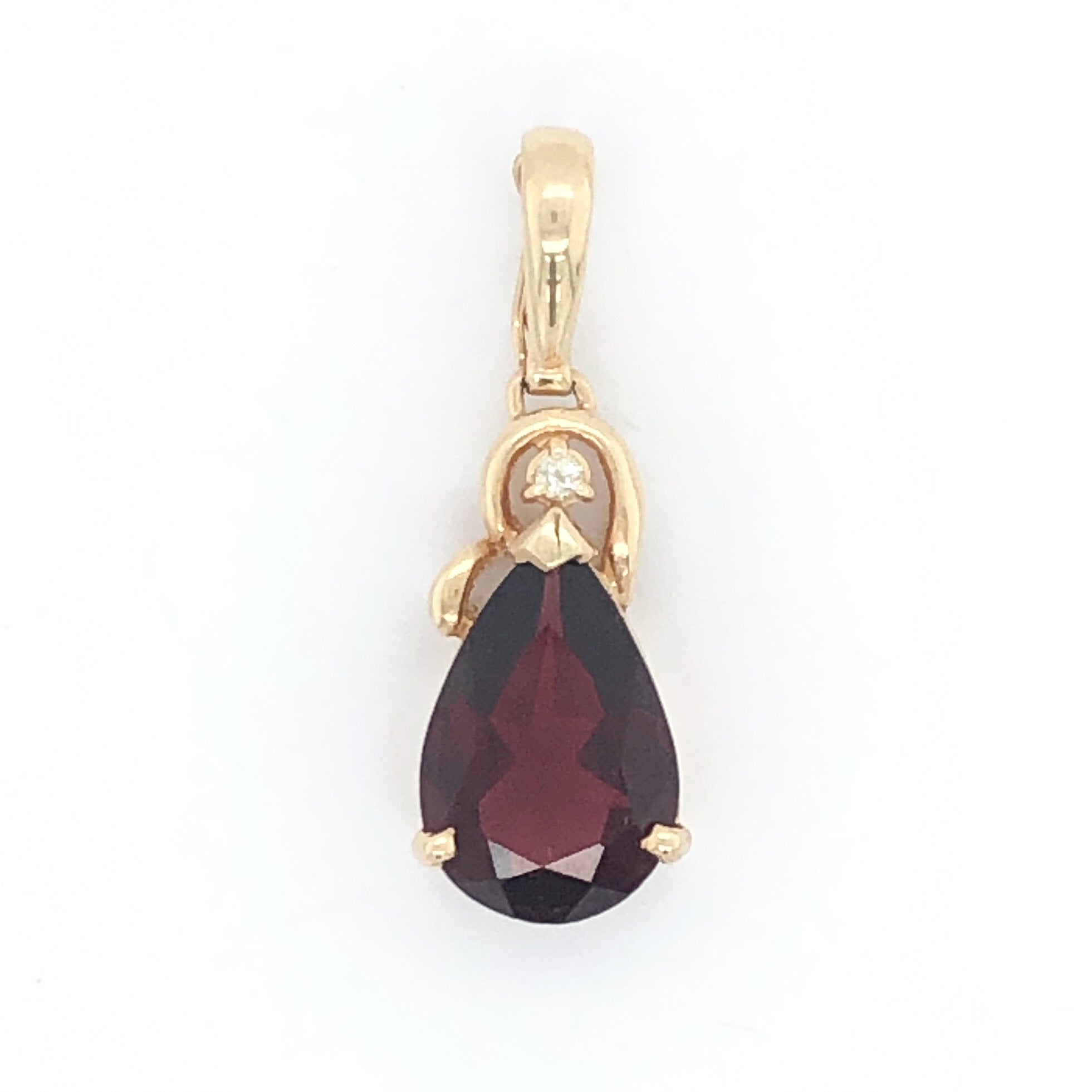 14K Yellow Gold Large Garnet Enhancer Pendant  with Small Diamond Accent CPEND0028