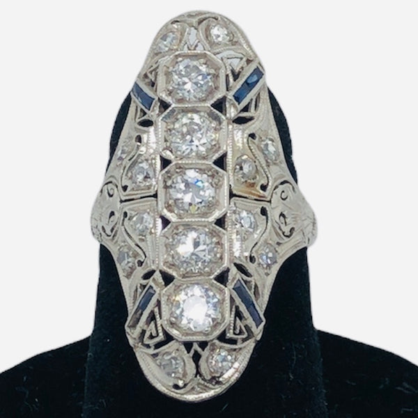 Art Deco Platinum Old Cut Diamond "Knuckle" Ring   CR0262