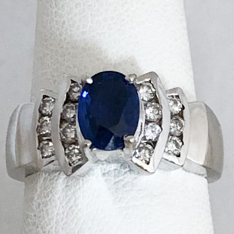 18K White Gold Ceylon Sapphire & Diamond Ring   CR0138