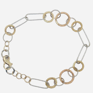14K Yellow/White Gold Textured Circle, Paperclip Links Bracelet  SI0393