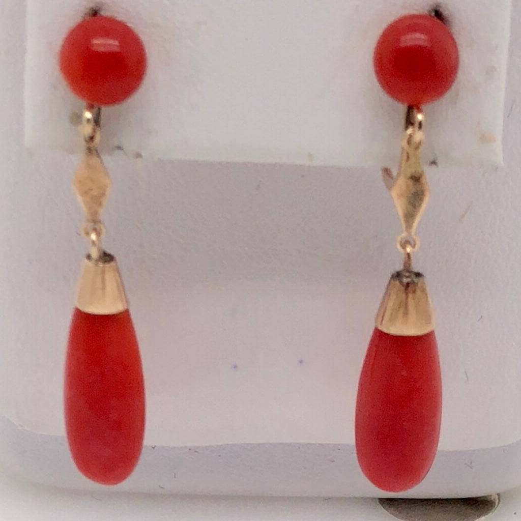 18K Yellow Gold Red/Orange Dangle Earrings  CE0197