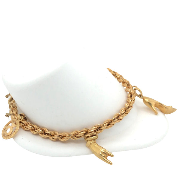 14K Yellow Gold Rope Chain Charm Bracelet with 5 Charms  CB0113