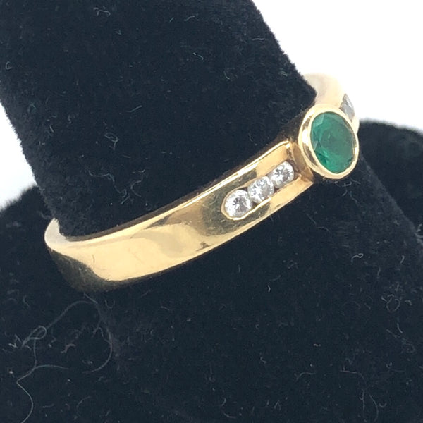 18K Yellow Gold Band Ring with Bezel Emerald and Diamond Accents  CR0339