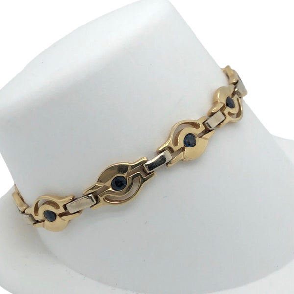 14K Yellow Gold/White Gold  Link Bracelet with Blue Sapphires  SI0389