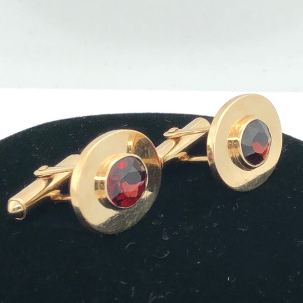 14K Yellow Gold Oval Cuff Links with Garnets  CM0017