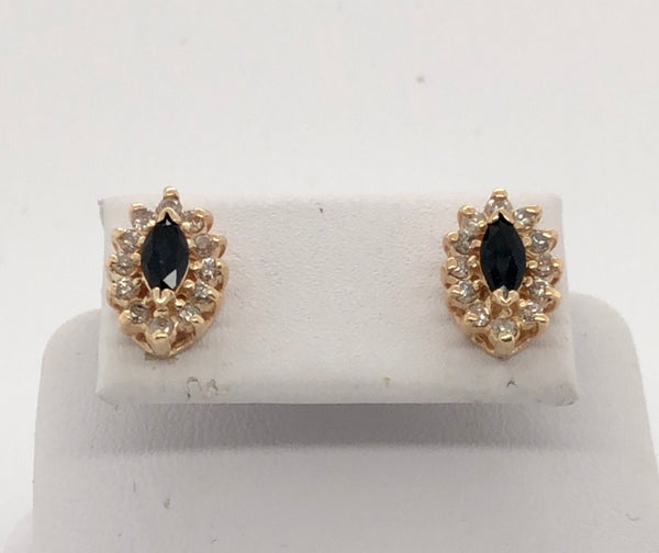 14K Yellow Gold Marquise Blue Stone Stud Earrings  CE0209