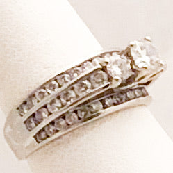 14K White Gold Three Band Diamond Ring   CR0170