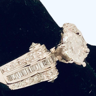 18K White Gold Multi Diamond & Marquise Center Engagement Ring  CR0267