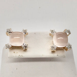 14K Yellow Gold Cabochon Pink Stone & Diamond Stud Earrings  CE0208