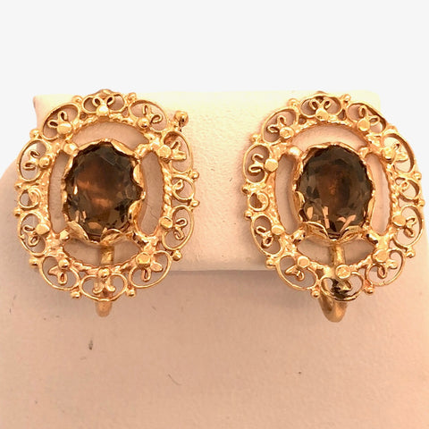 14K Yellow Gold Oval Brown Topaz Earrings  CE0164